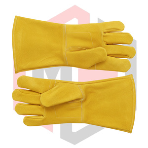 Gants de travail en cuir, paume renforcée, résistants à la chaleur et au feu, antistatiques, texture lisse, épaisseur 11 oz, longueur 14 pouces, gants tricotés - Product Image 6