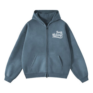 High Quality Men's Brown Hoodie Acid <b>Wash</b> Ruff Style 100% Cotton Zipper up Winter Street Wear with Customized Logo - Product Image 3