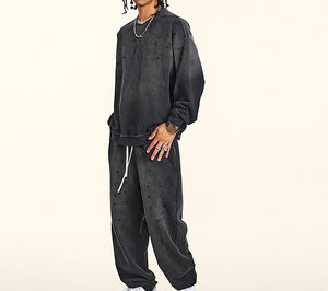 Vente en gros Sweat à capuche et pantalon délavés à l'acide surdimensionnés vintage personnalisés pour hommes Ensemble de survêtement deux pièces de haute qualité pour hommes - Product Image 5
