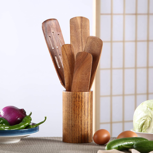 High Quality Natural Wooden Spurtle Set Acacia Wooden Spatula Spoons <b>Utensils</b> for Nonstick Cookware from Vietnam - Product Image 4