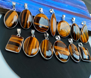 Pendentifs de lunette bohème à la mode naturel oeil de tigre pierre précieuse argent plaqué en vrac mélange formes collier et pendentifs en gros - Product Image 3