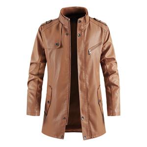 Nuevas chaquetas largas de cuero de invierno para hombre, rompevientos con cuello levantado, abrigos de cuero cálidos informales para motocicleta, ropa para hombre - Product Image 6