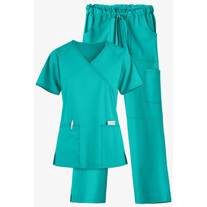 Conjuntos de fregado cómodos para mujer, uniformes fáciles de limpiar, camisa con cuello en V, pantalón con cordón, conjuntos médicos personalizables para Hospital, venta al por mayor - Product Image 6