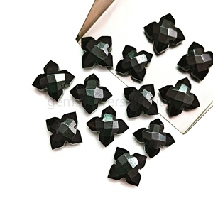 Cuentas de piedras preciosas sueltas facetadas con forma de trébol de cuatro hojas de ónix negro Natural, cuentas de flores talladas a mano de ónix para fabricación de joyas a granel - Product Image 2