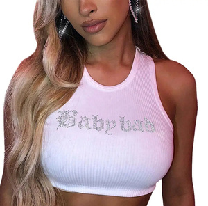 OEM Custom Summer Sexy Girl Casual Fit Cropped <b>Top</b> Ribbed Diamonds <b>Rhinestone</b> Tank <b>Top</b> for Women - Product Image 6