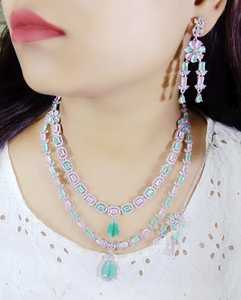 Collier double couche fantaisie avec boucles d'oreilles AD ensemble de bijoux indiens Collection de bijoux 2025 produit en vrac fait main - Product Image 4