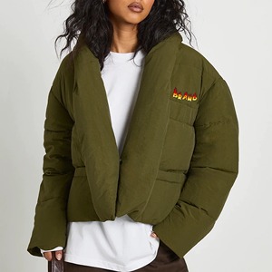 Veste matelassée tissée à col rond pour femme avec doublure en coton respirant, orange, pour l'extérieur, hiver - Product Image 4