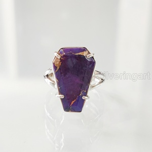 Anillo de Plata de Ley 925 para Mujer con Turquesa Natural Morada en Forma de Ataúd, Gema del Mes de Nacimiento de Diciembre, Regalo de Navidad para Fiestas - Product Image 1