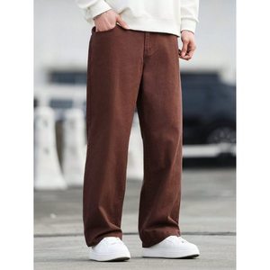 Funky <b>Mens</b> Modern Trending Brown Straight Mid Washed Lightweight Denim <b>Jeans</b> Eco Friendly Breathable Vintage Style Loose Autumn - Product Image 4
