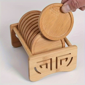 Sous-verres en bambou écologiques antidérapants réutilisables pour la maison, le bureau, le café, le thé, la protection des verres à vin - Product Image 4