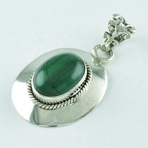 Impressionnant pendentif en argent Sterling 925 pierre de Malachite Style religieux numéro religieux motif indien breloque pendentifs bijoux - Product Image 3