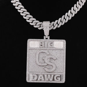 Collar con Colgante Cuadrado de Moissanita Personalizado, Joyería Hip Hop de Moda, Colgantes de Plata de Ley Personalizados - Product Image 1