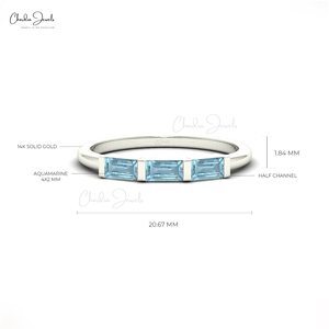 Anillo de Compromiso de Oro Sólido de 14k con Gema de Aguamarina Auténtica de Corte Baguette de 4x2mm, Joyería Artesanal de Moda al Mejor Precio - Product Image 3