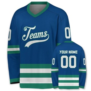 Camiseta de hockey sobre hielo personalizada, Camiseta deportiva de equipo personalizada, manga larga, 100% poliéster, transpirable, estampado de transferencia de calor, azul y verde - Product Image 4