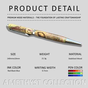 Bolígrafo hecho a mano de lujo Graduación de jubilación Cuerpo de metal verde-rojo-azul 1,0mm Colección de amatista de Vietnam - Product Image 2