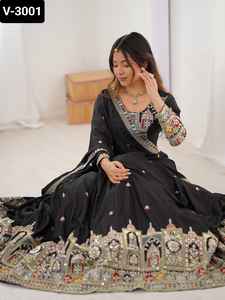 Latest Women Wedding Festival Wear Semi-Stitch Heavy Embroidery Sequence Work Ethnic Modern Design High Quality Chinon Material - Product Image 6