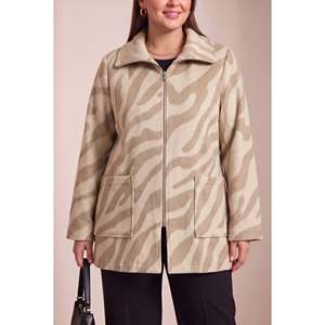 Abrigo de Punto con Estampado de Leopardo, Sin Forro, Talla Grande, Color Crema - Product Image 1