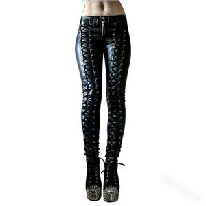 Pantalon en cuir PU gothique pour femme, taille haute, coupe skinny, longueur intégrale, avec rivets décoratifs, fermeture éclair, couleur unie, style hiver - Product Image 4