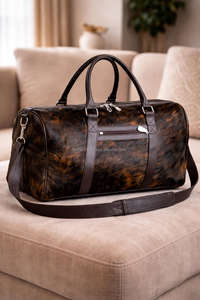 Bolsa de Viaje de Cuero Genuino con Pelo de Vaca, Cierre de Cremallera, Estilo Vintage, Hecha a Mano, para Fin de Semana o Viajes Cortos LHODB-0114 - Product Image 6