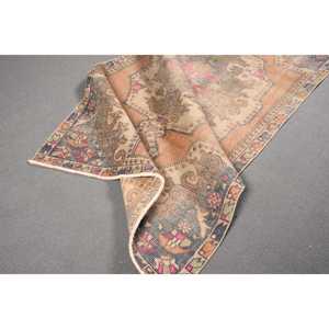 Turkish Eco-Friendly Area Rug 3.8x7.1 ft <b>Brown</b> Patchwork Vintage <b>Wool</b> with Latex Backing - Product Image 4