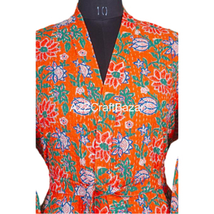 ชุดกิโมโนผ้าควิลท์ลายดอกไม้สไตล์วินเทจชุดคลุมลำลองคอวีผ้าคอตตอนระบายอากาศแบบใกล้ชิดสไตล์ฮิปปี้โบฮีเมียน - Product Image 4