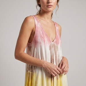 Abito lungo da donna in rayon tie-dye con scollo a V, senza maniche, vestibilità ampia, per spiaggia ed estate, casual - Product Image 3