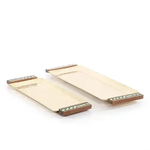 Ensemble de 2 Vaisselle d'hôtel de luxe de forme personnalisée Plateau de service en aluminium plaqué or pour les occasions de Diwali - Product Image 2