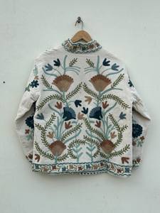 Chaquetas de Trabajo Suzani de Algodón, Bordado Indio, Hermoso Abrigo Suzani de Algodón, Chaqueta Corta para Mujer, Chaquetas Unisex, Chaleco Koti, Moda - Product Image 6