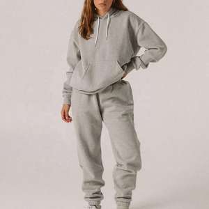 Sudadera con capucha informal de manga larga de 2 piezas de lana peluda transpirable para mujer con bolsillo y pantalones ropa de dormir esponjosa - Product Image 2
