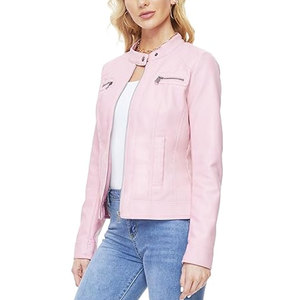 Chaqueta de cuero de mujer con cuello levantado de talla grande para adultos Chaqueta de mujer con estampado de logotipo personalizado transpirable de alta calidad - Product Image 2