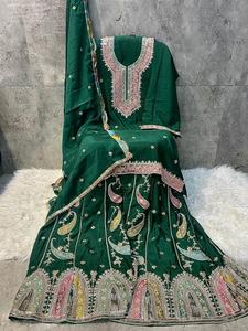 Exquisite Heavy Chinon Salwar Kameez with Embroidered <b>Work</b> Ethnic Modern Designs Formal Wear Full-Stitched Bottom Santoon Inner - Product Image 3