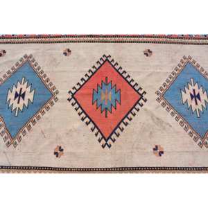 Traditionnel Beige Bleu 5.5 X 8.9ft Grande Surface Écologique Moyen Pile Aubusson Laine Tapis Vintage Turc Patchwork Salle À Manger - Product Image 5