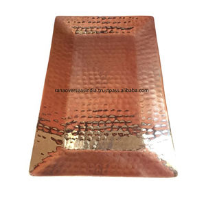 Elegante bandeja de servicio de cobre martillado, Plato decorativo rectangular hecho a mano para comedor, cocina y decoración del hogar a buen precio - Product Image 5