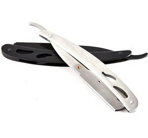 "Ensemble de 3 rasoirs à gorge coupés en acier inoxydable de qualité supérieure avec poignée en forme de feuille Couleurs personnalisées OEM" Prix bon marché - Product Image 6