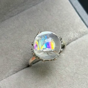 Bague en quartz clair arc-en-ciel naturel, argent sterling 925, pierre précieuse irisée, bijoux fins réglables pour mariage, fiançailles, femmes - Product Image 1