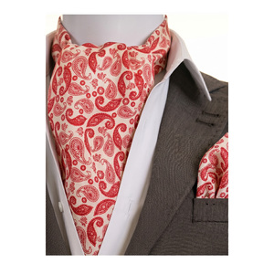 Conjunto de Pañuelo y Cravat Ascot de Seda Roja y Blanca con Estampado de Puntos, Accesorio Masculino para Regalo - Product Image 2