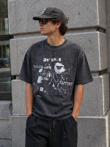 T-shirt unisexe personnalisé tendance, coupe oversize, en polyester/coton, avec motif délavé à l'acide, style vintage, décontracté pour l'été, très vendu - Product Image 6