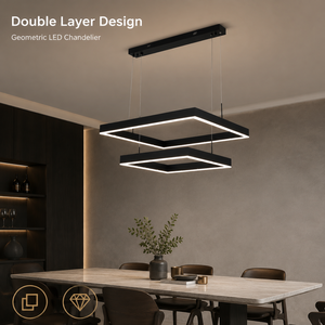 Lustre moderne en fer rectangulaire à double couche 80W LED avec télécommande pour salle à manger, entrées et halls d'entrée - Product Image 2
