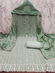 Fausse Georgette avec broderie intérieure en soie douce et travail à la main Matériau de robe multicolore pour femme - Product Image 2