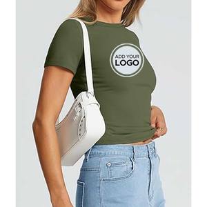 Tops recortados de manga corta/manga corta larga para mujer, camisas ligeras elásticas ajustadas, ropa de moda, camisetas para mujer - Product Image 1