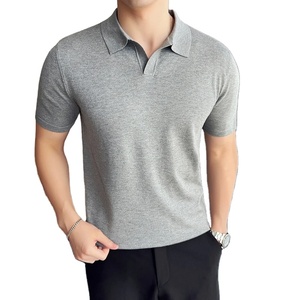 Polo de manga corta de alta elasticidad para hombre, Camiseta de punto con solapa informal sólida ligera de seda de verano 2025, ropa para hombre - Product Image 1