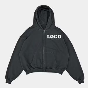 Custom Logo High Quality Cotton French Terry Boxy Crop <b>Zip</b>-<b>up</b> <b>Hoodies</b> <b>Vintage</b> Washed Blank Crop Men Zipper <b>Hoodies</b> & Sweatshirts - Product Image 1