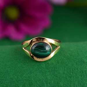 Boho Malachite Brass <b>Wave</b> <b>Ring</b> 18k Gold Plated Vintage Geometric Wholesale <b>Ring</b> For Women - Product Image 1
