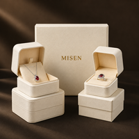 Boîte à bijoux MISEN de luxe en cuir PU blanc ivoire, carrée et arrondie, avec couvercle, pour bagues et colliers, personnalisable avec logo