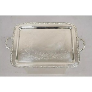 Plateau de service vintage en argent plaqué anglais de style victorien à bord festonné, plateau de service antique en argent plaqué, plateau de service ajouré - Product Image 2