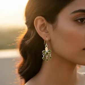 Pendientes de Clip de Plata 925 para Mujer con Gema de Peridoto Verde, Joyería Fina - Product Image 1