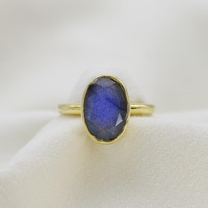 Anillo ovalado de labradorita para mujer, joyería de compromiso de piedra preciosa fina, oro amarillo, vermeil, 8x12mm, novedad - Product Image 6