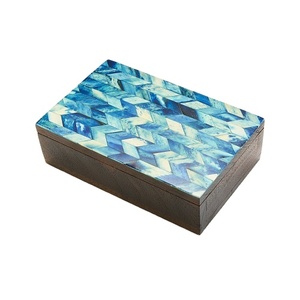 Caja de joyería de almacenamiento con incrustaciones de hueso de fabricante indio hecho a mano de Material de MDF azul de la mejor calidad - Product Image 1