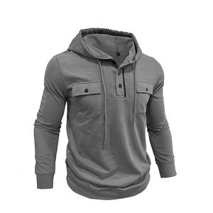 Sudadera con capucha ajustada de dos botones para hombre personalizada con capucha de color sólido para estampado de logotipo - Product Image 2