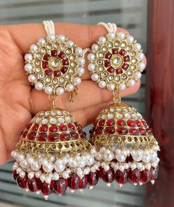 BOUCLES D'OREILLES JUMKHAS TRADITIONNELLES INDIENNES & BOUCLES D'OREILLES KUNDAN EN PLAQUÉ OR AVEC PERLES POUR FEMMES ET FILLES - Product Image 4